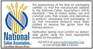 Image of the Celiac Sprue Association (CSA) Recognition Seal. When present on a food product, it certifies that the product contains less than 5 parts per million (ppm) of gluten.
