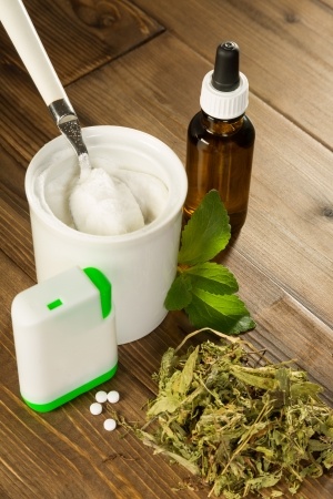 Photo of various forms of the sweetener called stevia. Stevia is gluten free.